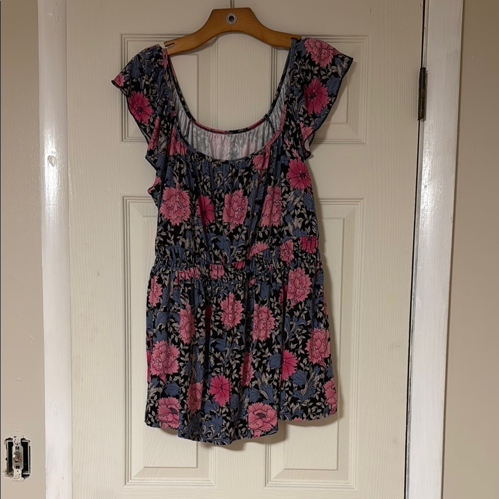 Floral Print Dress with Pink and Blue